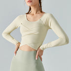 Women's Long Sleeve Cross Pleated Yoga Tops