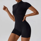 Women's Zipper Short Sleeve Yoga Jumpsuit