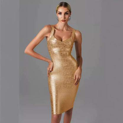 Women's Gold & Silver Foil Bandage Sleeveless Party Dress