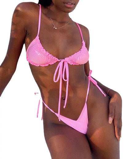 Women's Split Solid Beach Bikini Size Swimwear