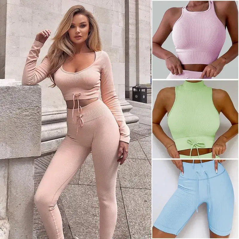 Backless Bra Strap Vest High Waist Leggings Shorts Fashion Sportswear Main image