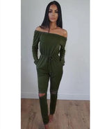 Women's Off Shoulder Ripped Jumpsuit