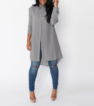 Women's Irregular Long Sleeve Chiffon Shirt