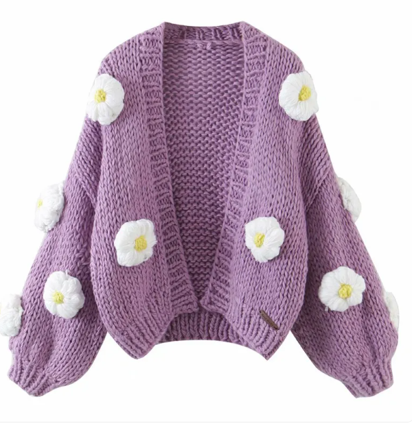 Handmade Embroidery Cardigan Women's Knitwear & Sweaters Unbranded Purple puffs-One size