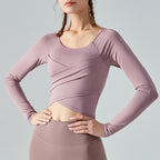 Women's Long Sleeve Cross Pleated Yoga Tops