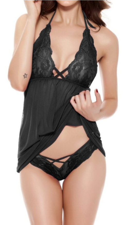 Women's Lace Trim Neckline Lingerie Women's Lingerie Unbranded Black 4XL