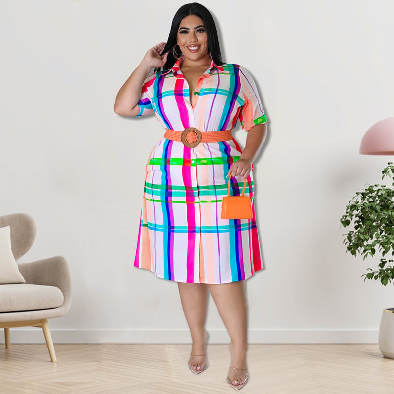 Women's Checkered Short Sleeved Shirt Dress