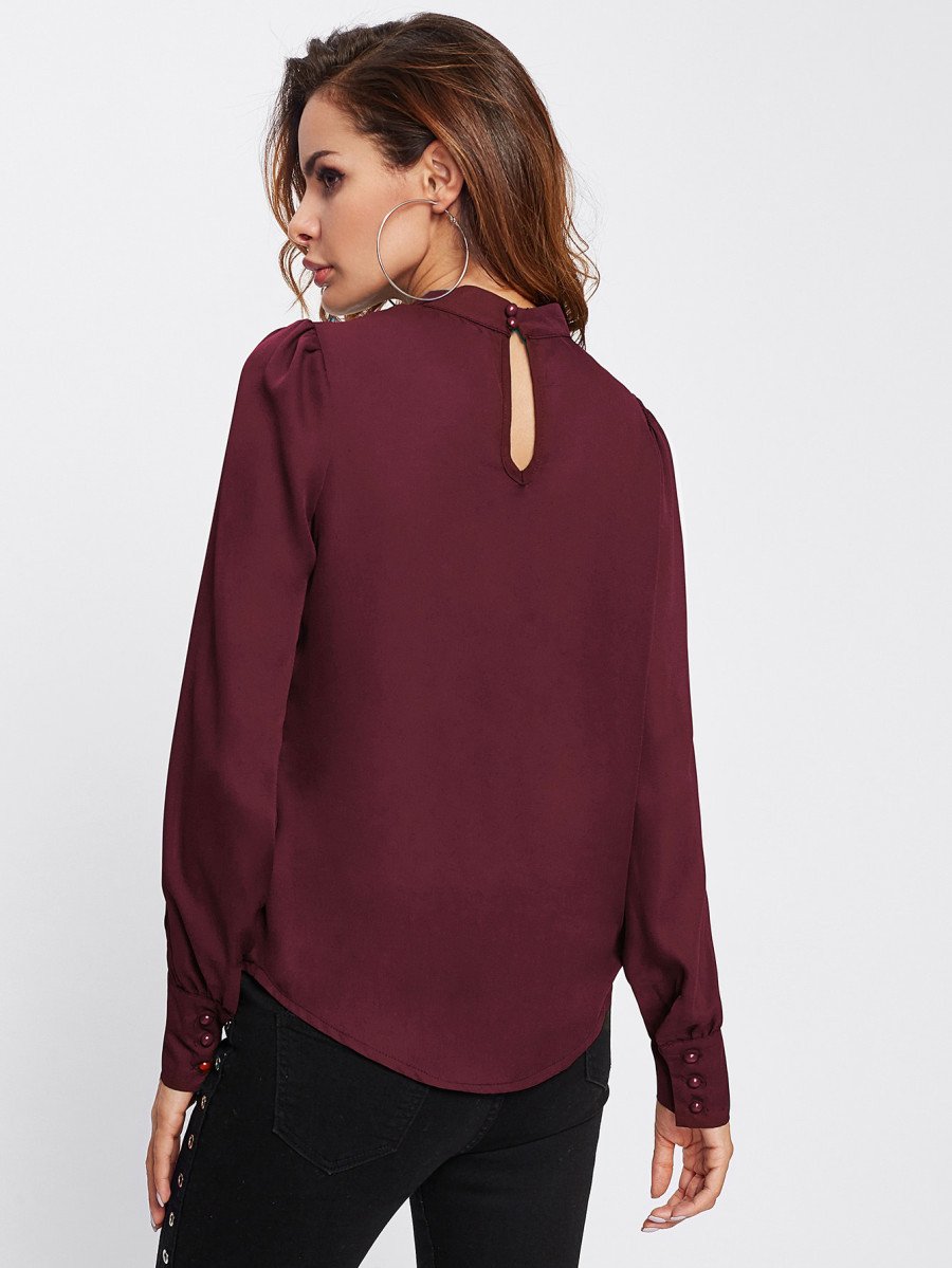 Women's Pleated Stand Collar Chiffon Shirt Women's Tops & T-shirt Unbranded