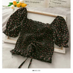 Women's Floral Ruffled Tops ILLUSION CO black Tamanho Único