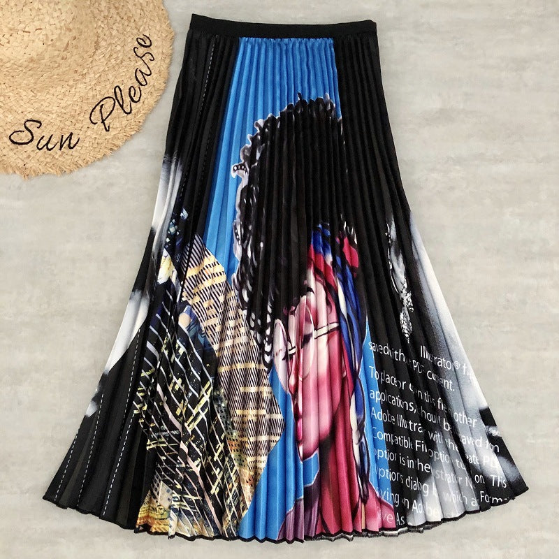 Women's Rainbow Print Pleated Skirt