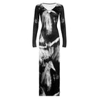 Retro Chinese Style Ink Print Dress ILLUSION CO Black S
