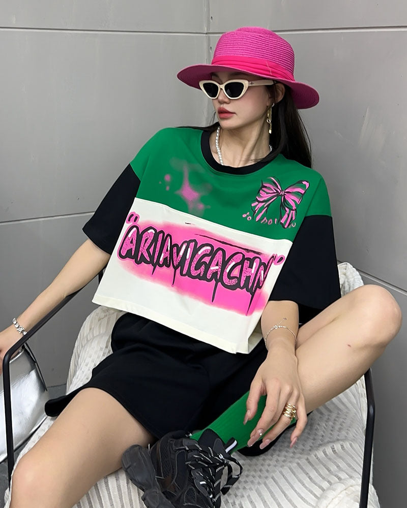 Women's Color Block Short T Shirt