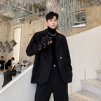 Men's Black Iron Ring Decor Stylish Suit Jacket and Loose Blazer