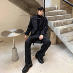 Men's Black Iron Ring Decor Stylish Suit Jacket and Loose Blazer