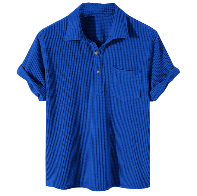 Men's Color Block Waffle Button Polo Shirt Men's Polo Unbranded Royal Blue S