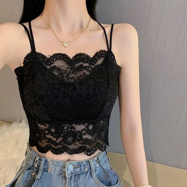 Women's Lace Crop Tops ILLUSION CO black XL
