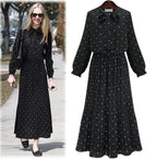 Women's Plus Size Polka Dot Long Sleeve Bohemian Maxi Dress