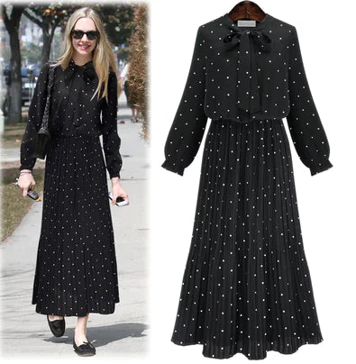 Women's Plus Size Polka Dot Long Sleeve Bohemian Maxi Dress