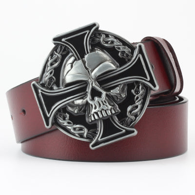 Men's Ghoulish Skull Leather Belt - Casual Style