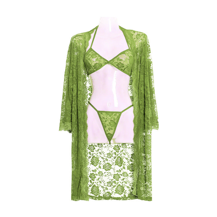 Women's Lace Lingerie Plus Size 3 Piece Set Women's Lingerie Unbranded Green XL