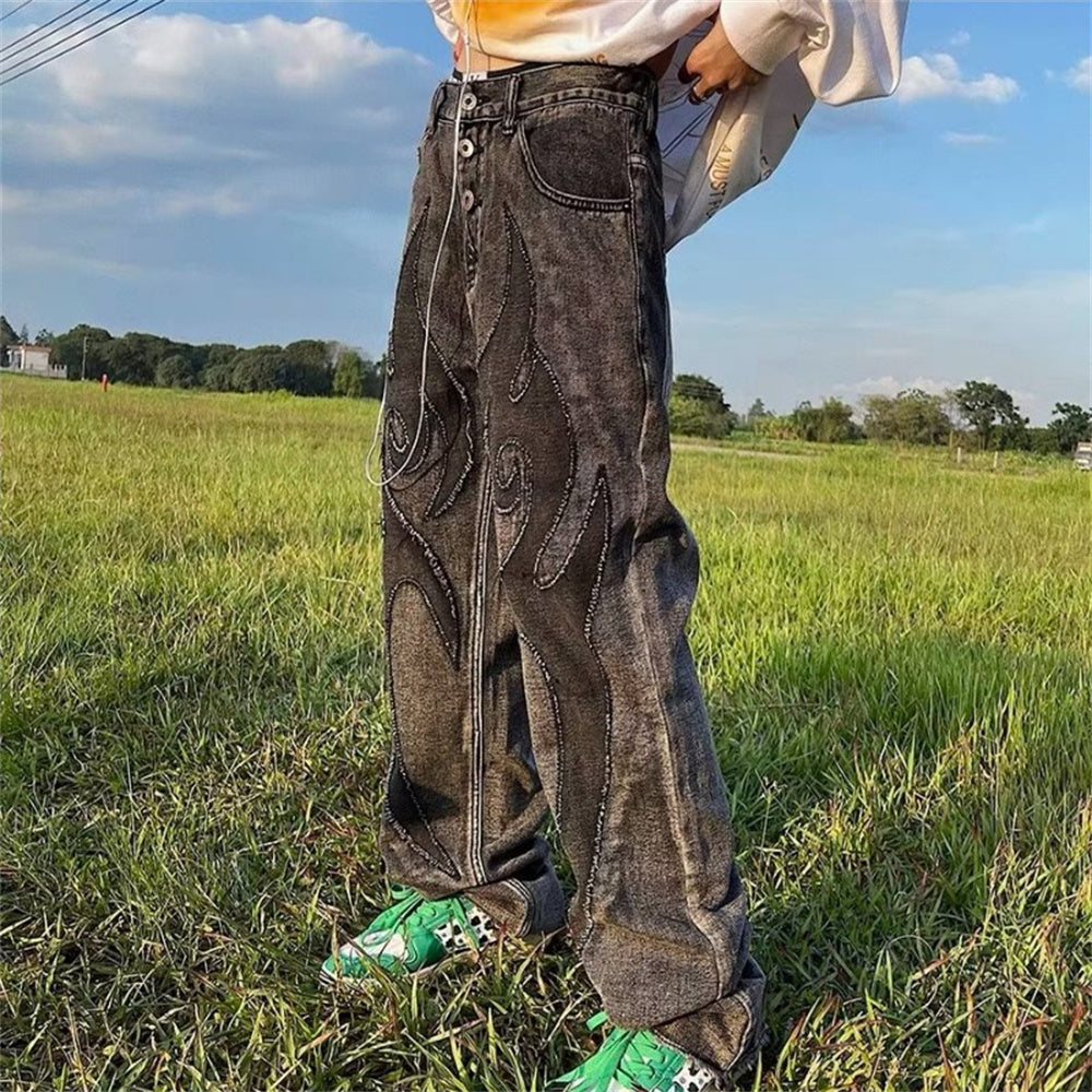 Men's Retro Patchwork Graffiti Hip-Hop Washed Jeans