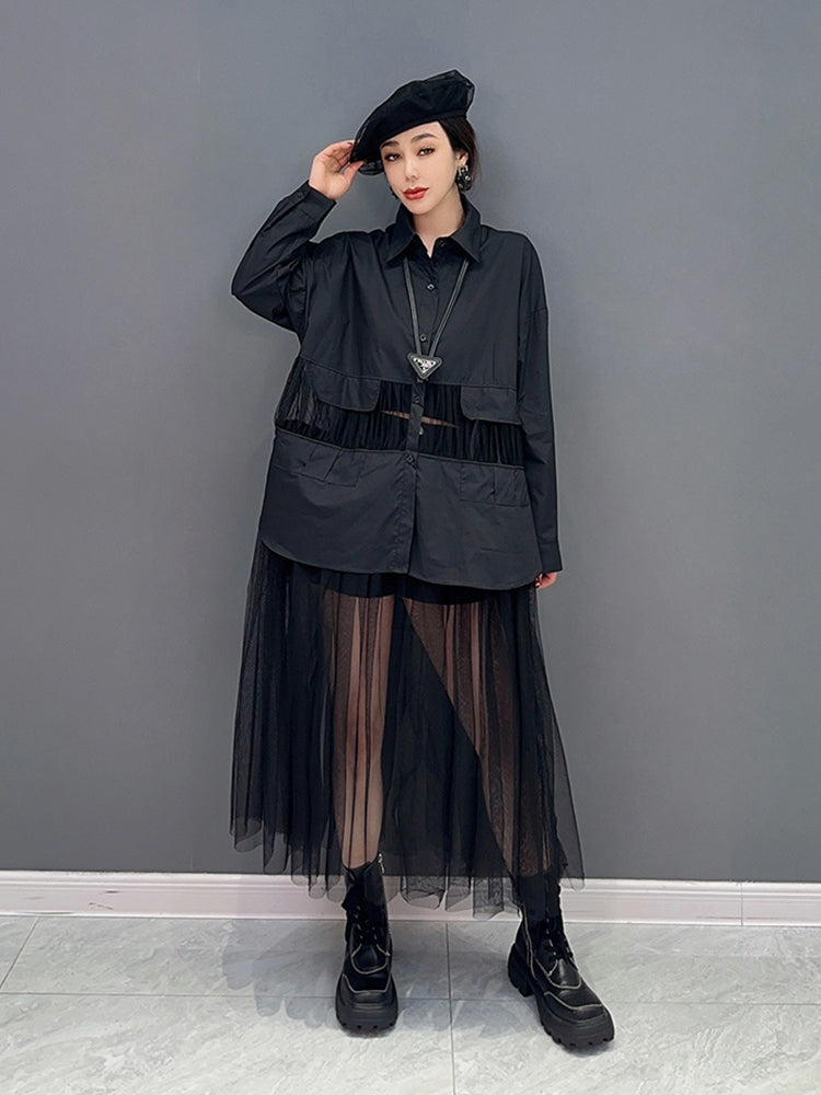 Women's Mesh Spliced Shirt Dress