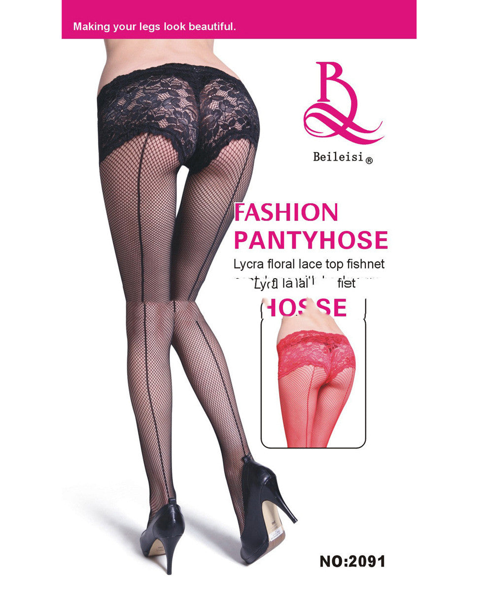 BEILEISI 2091 Sexy Lace Pantyhose with Back Stripes