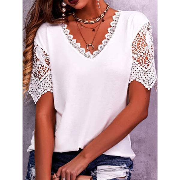 Women's Loose V Neck Short Sleeve Tops Women's Tops & T-shirt Unbranded White XL