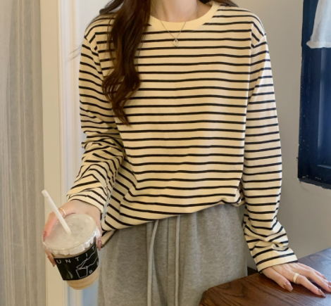 Women's Loose Long Sleeved Striped Shirt