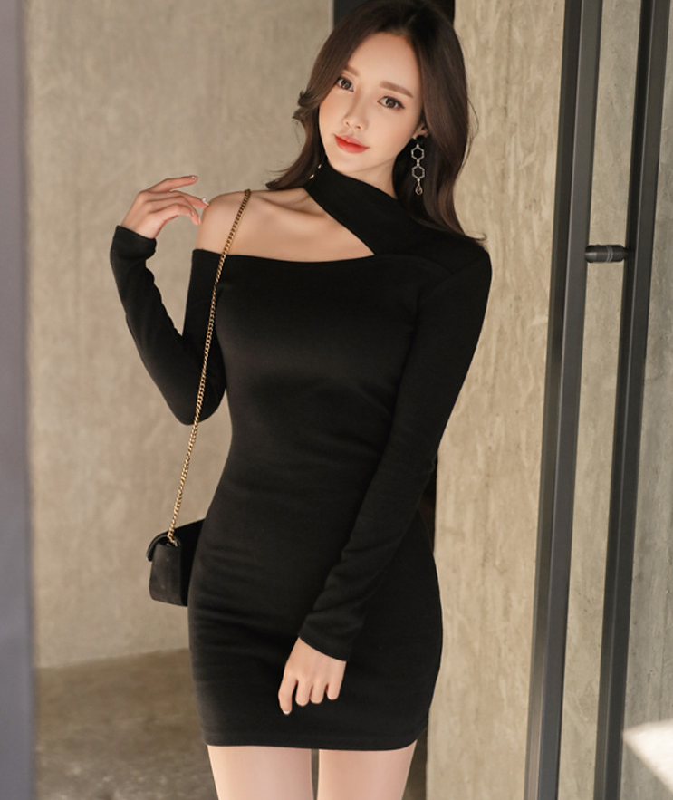 WOmen's Bodycon Pencil Skirt Halter Neck Dress ILLUSION CO