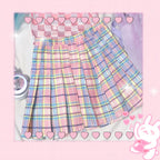 Women's Gradient Pink Checkered Pleated Mini Skirt