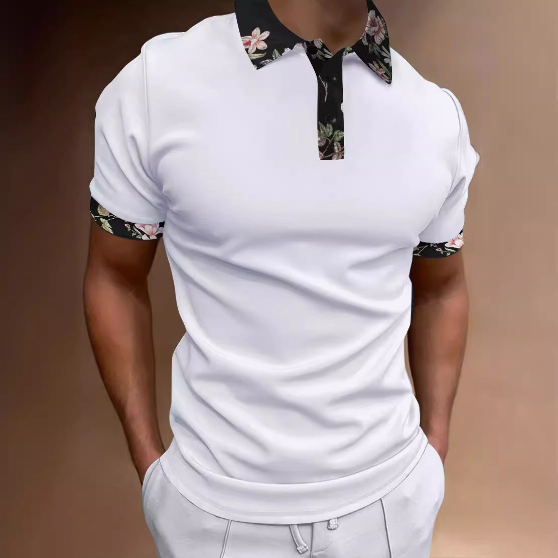Men's Polo Shirt with Zipper and Print for Summer Main image