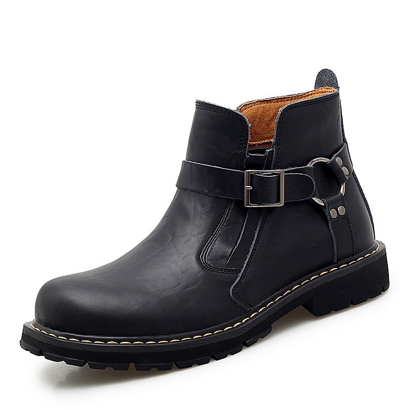 Men's British Style Mid-Top Leather Tooling Boots