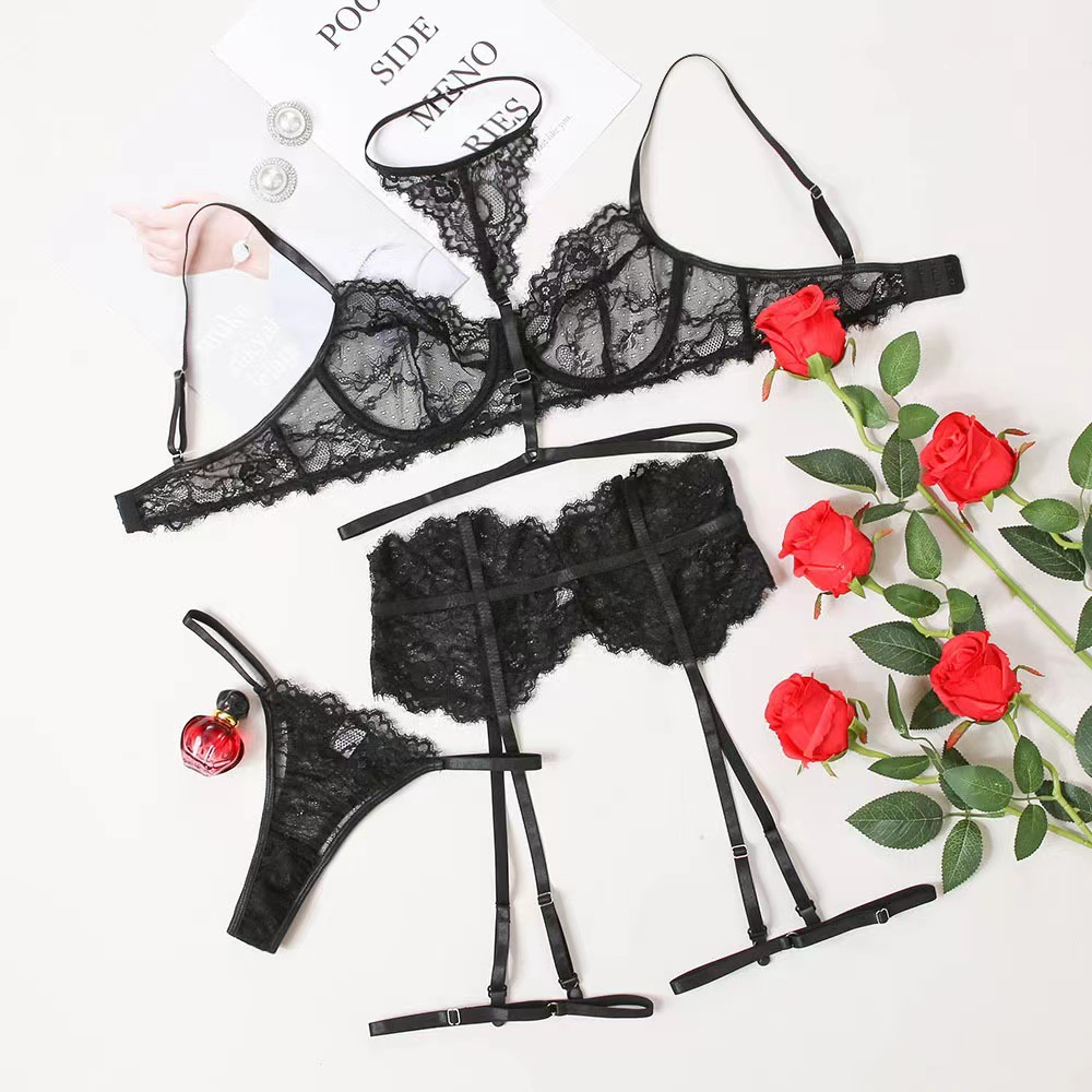 Women's Halter Garter Lingerie Set Women's Lingerie Unbranded Black-XL