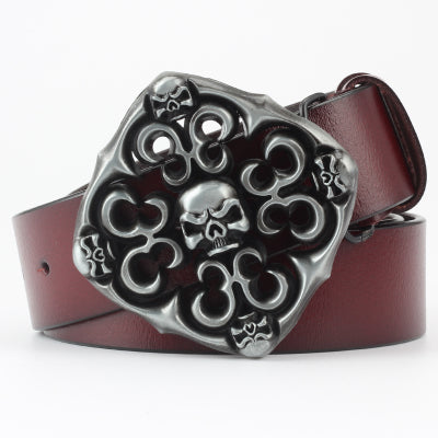 Men's Ghoulish Skull Leather Belt - Casual Style