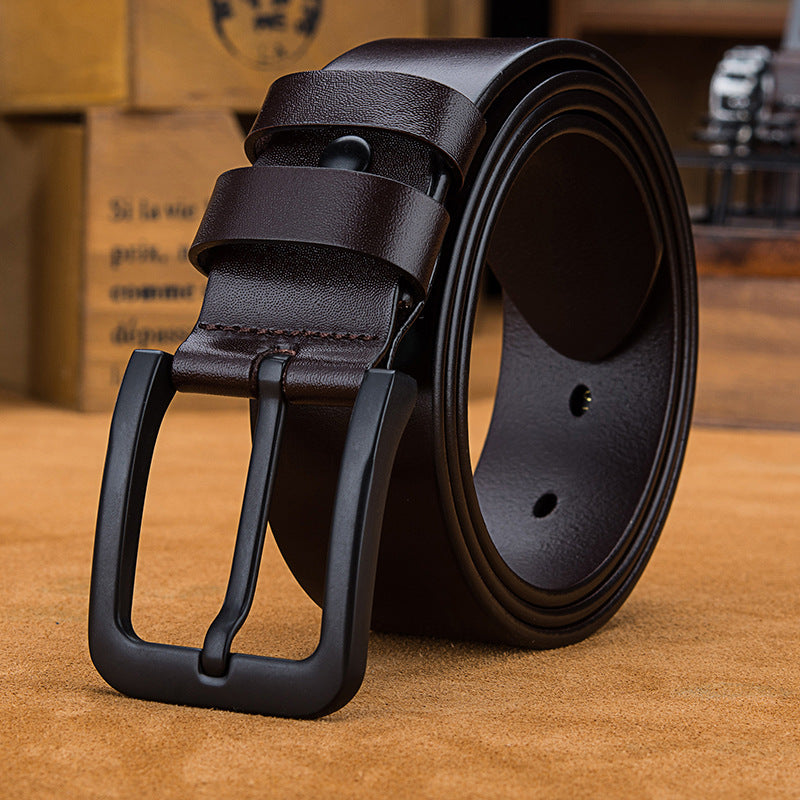 Men's Genuine Leather Belt - Black Simple Design