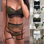 Women's Lace Panel Sexy Three Piece Lingerie Set