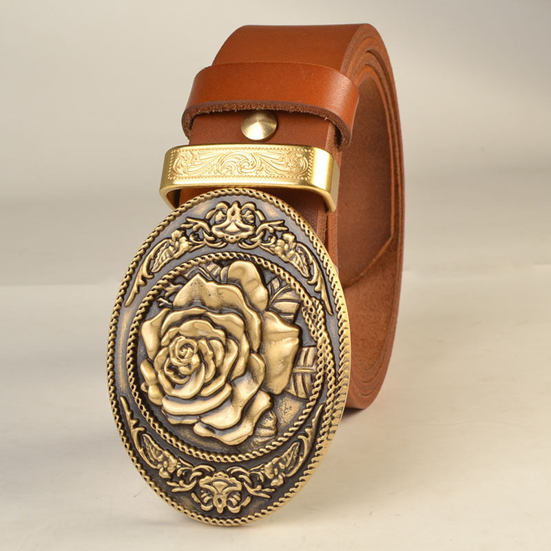Men's Solid Brass Buckle Genuine Leather Belt