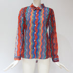 Women's Striped Chiffon Long Sleeve Shirt
