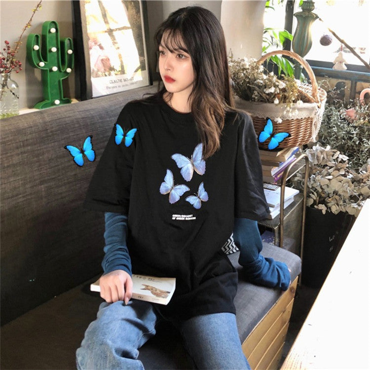 Women's Butterfly Print Short Sleeve T Shirt