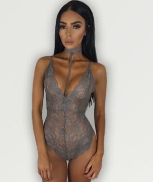 Women's Lace Lingerie With Floral Cutouts Women's Lingerie Unbranded Grey L