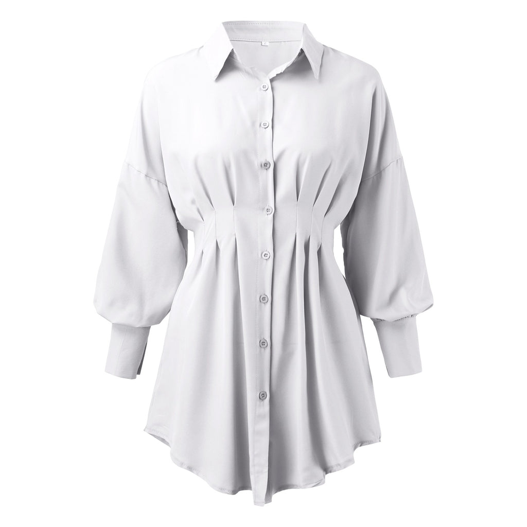Women's Asymmetrical Lantern Sleeve Shirt Dress