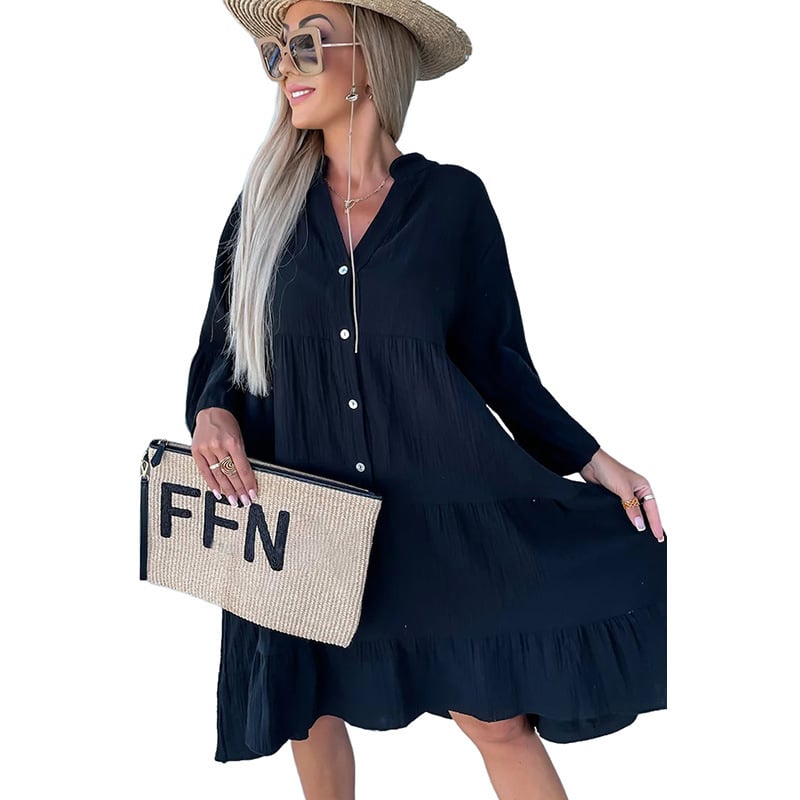 Women's Solid Color Pleated Shirt Dress