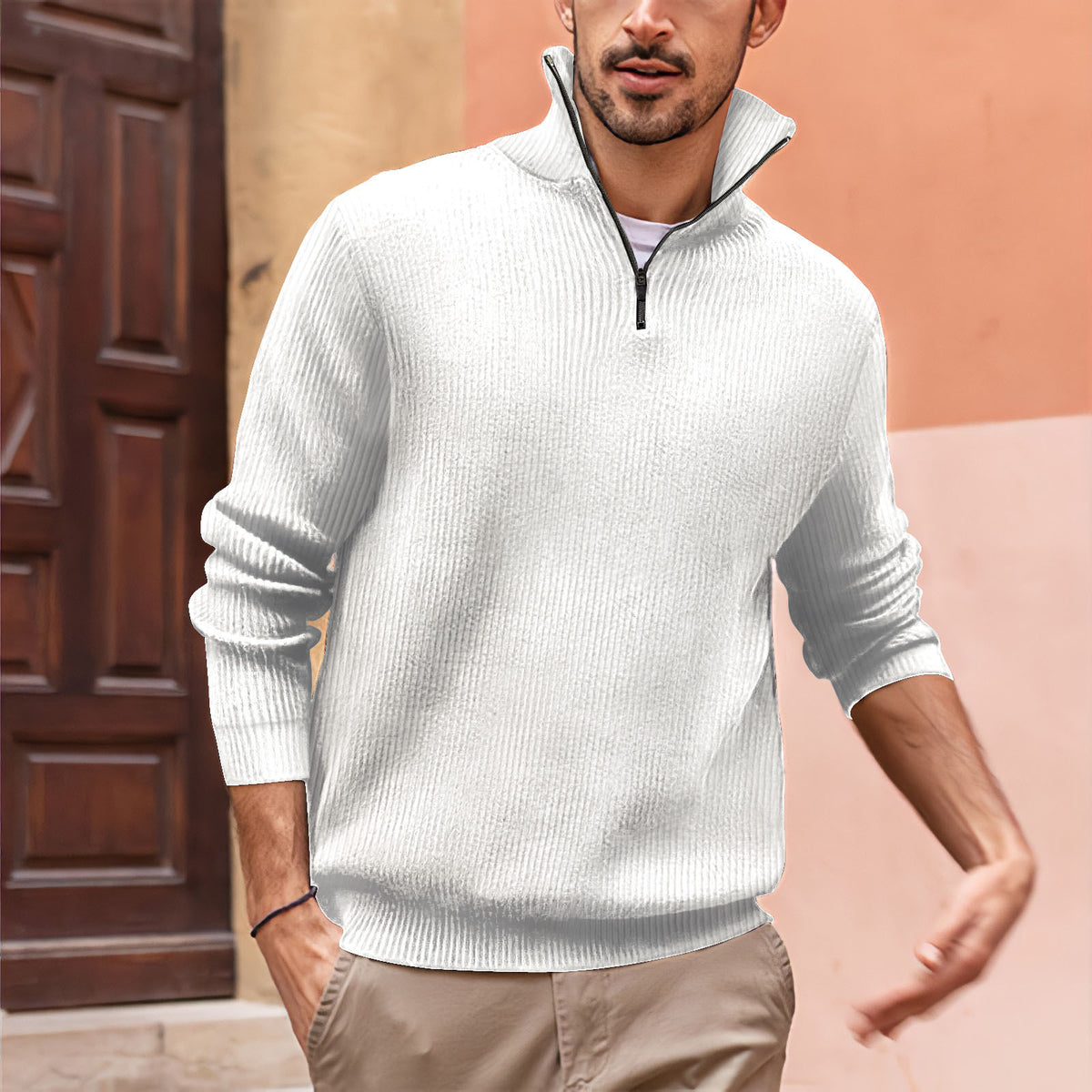 Men's Versatile Polo Zipper Turtleneck Tops