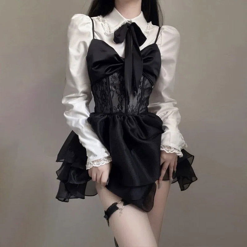 Women's Lace Halter Shirt Dress Set