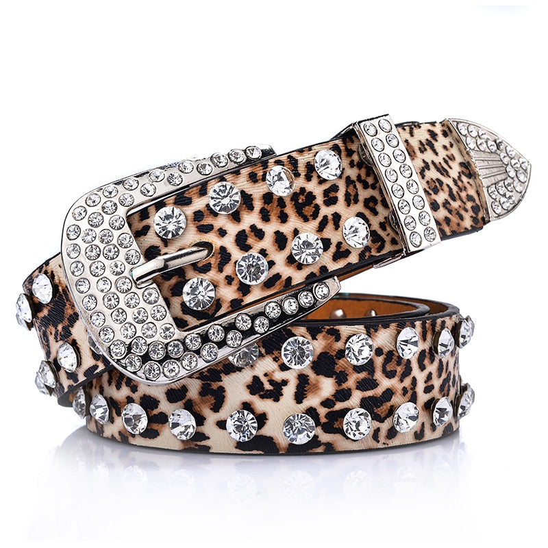 Rhinestone Leopard Print Wide Waist Belt
