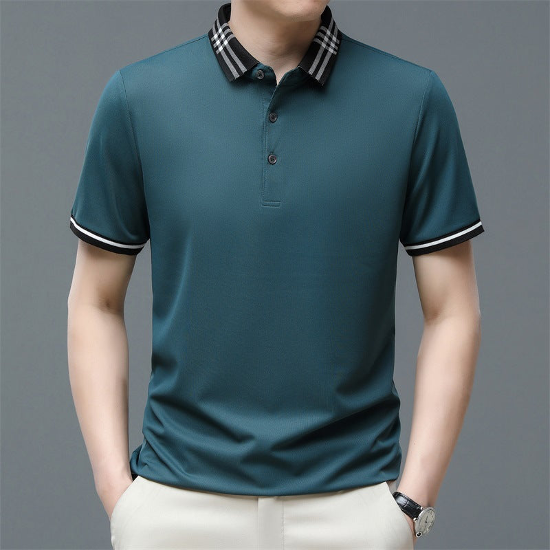 Men's Summer Solid Color Ice Silk Short Sleeve Polo Shirt Secondary image