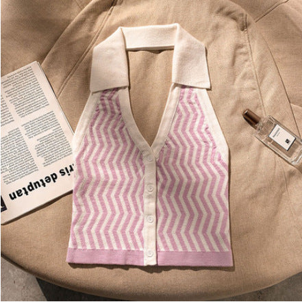Women's Striped Sleeveless Shirt Women's Shirt Unbranded Pink One Size