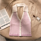 Women's Striped Sleeveless Shirt Women's Shirt Unbranded Pink One Size