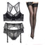Women's Lace Lingerie Set With Stockings Women's Lingerie Unbranded Black S(32BCD 34A)